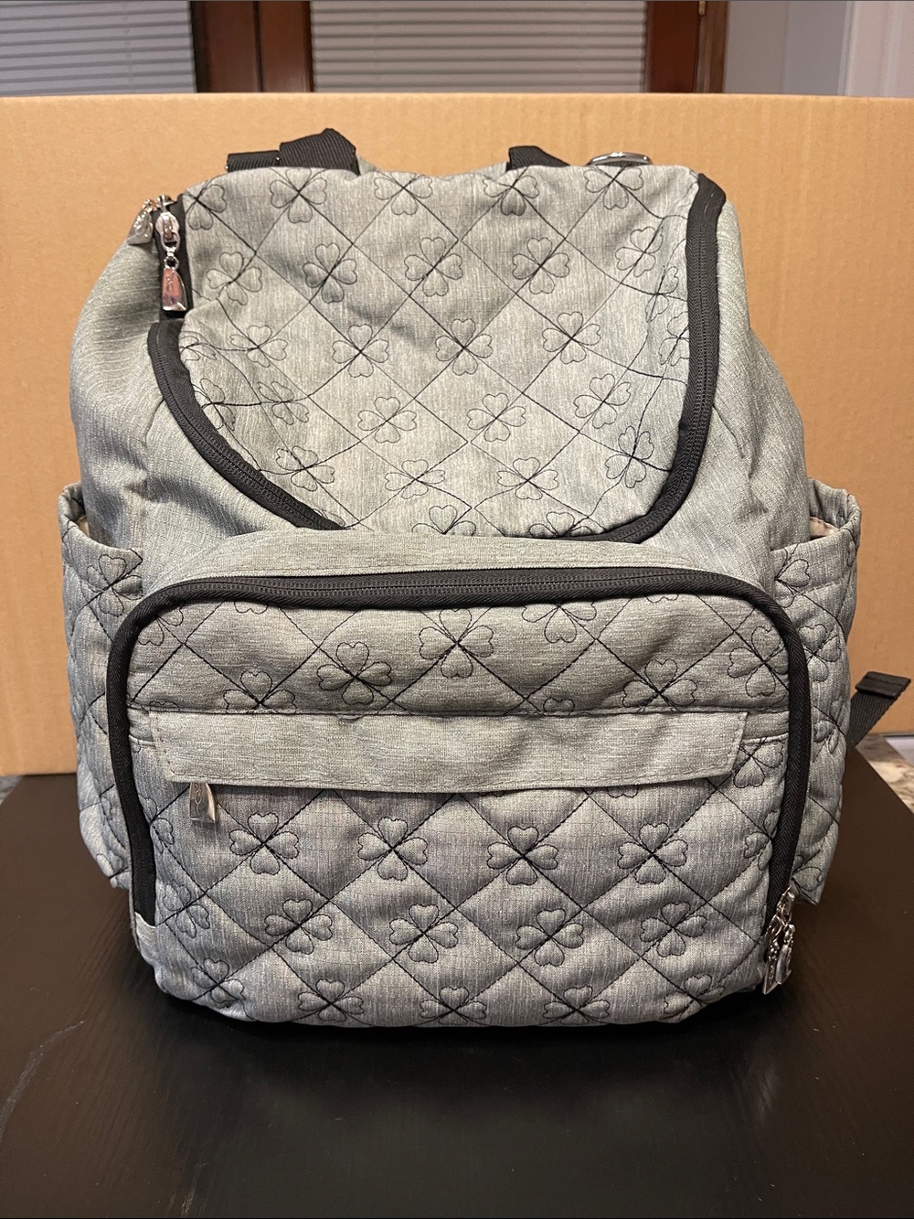 Quilted Gray Baby Backpack Diaper Bag